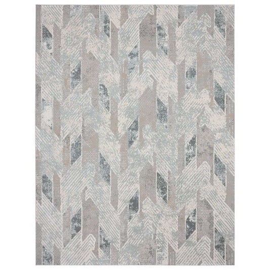 9' X 12' Gray Blue And Cream Geometric Distressed Stain Resistant Area Rug - Homeroots - Flyclothing LLC