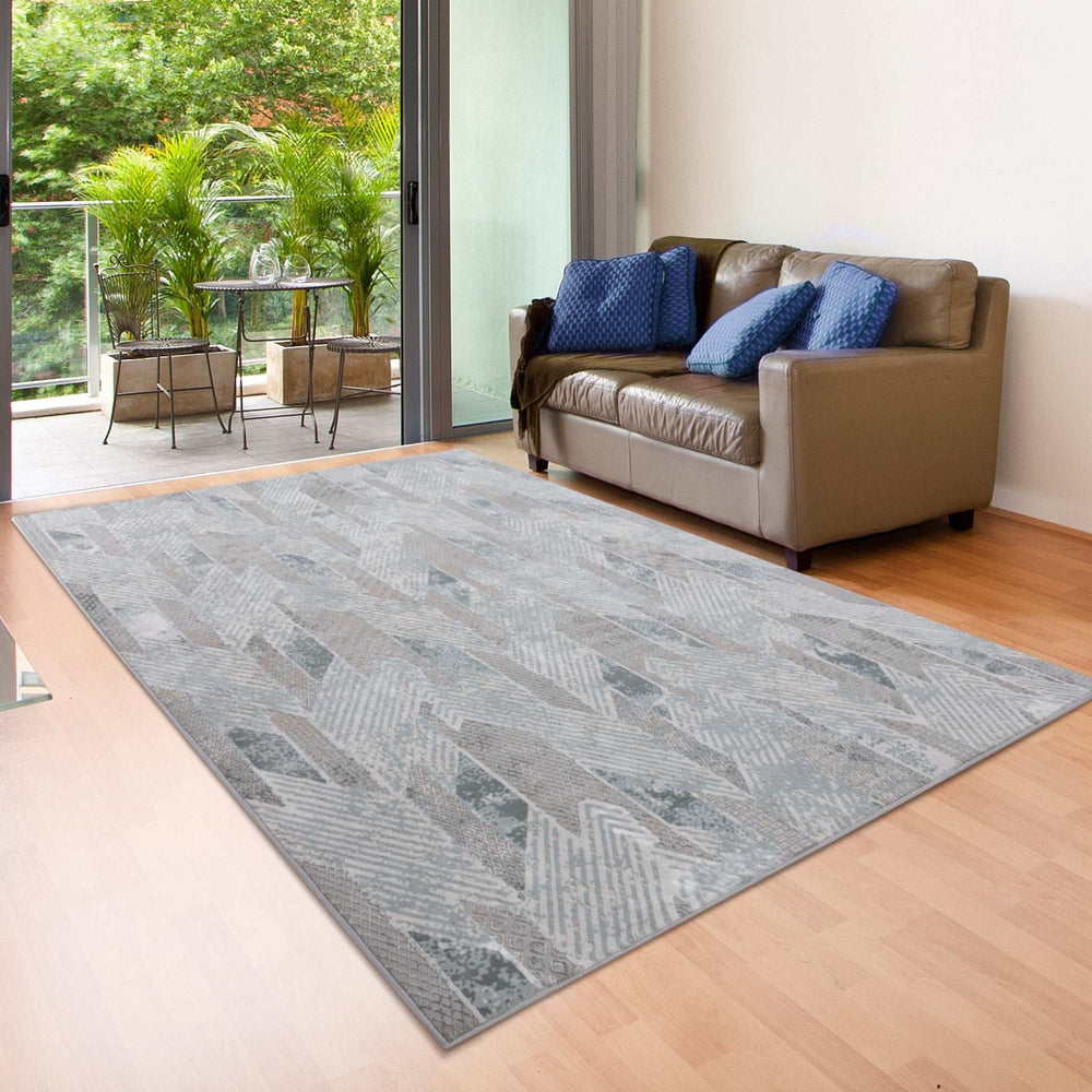 9' X 12' Gray Blue And Cream Geometric Distressed Stain Resistant Area Rug - Homeroots - Flyclothing LLC