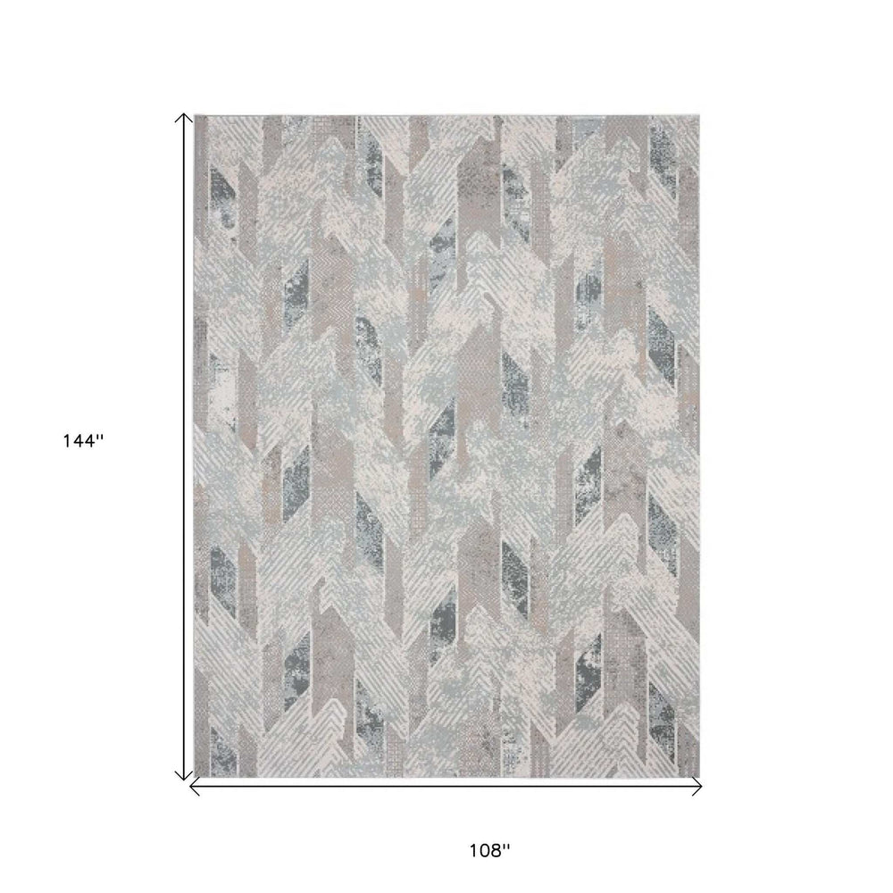 9' X 12' Gray Blue And Cream Geometric Distressed Stain Resistant Area Rug - Homeroots - Flyclothing LLC