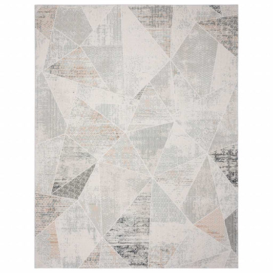 9' X 12' Gray Blue Taupe And Cream Geometric Distressed Stain Resistant Area Rug - Homeroots - Flyclothing LLC