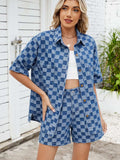 Checkered Shirt and Shorts Denim Set - Trendsi - Flyclothing LLC
