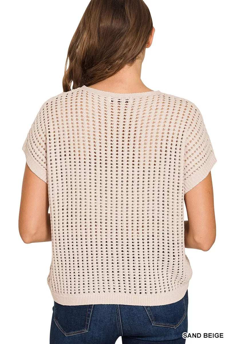 Zenana Viscose American Flag Openwork Knit Top - Trendsi - Flyclothing LLC