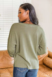 Slit Waffle Knit Long Sleeve T-Shirt - Trendsi - Flyclothing LLC