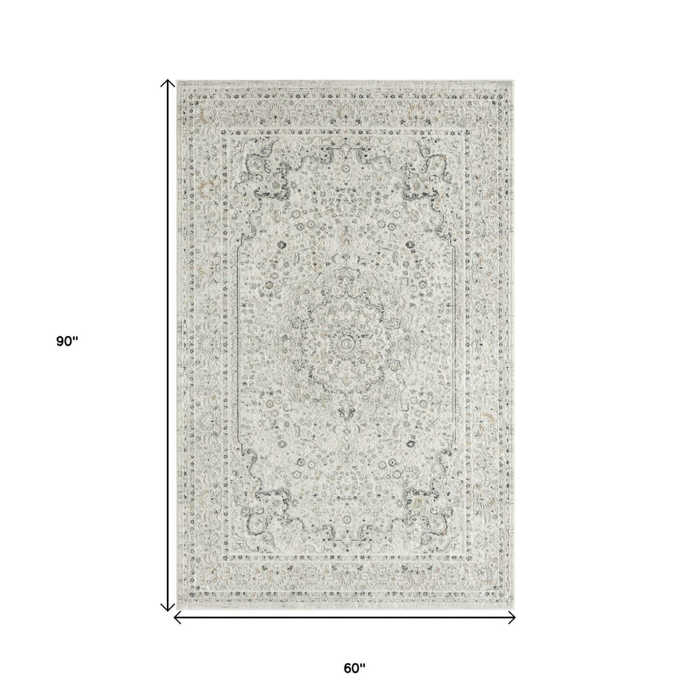 5' X 8' Ivory Gray And Taupe Floral Power Loom Stain Resistant Area Rug - Homeroots - Flyclothing LLC