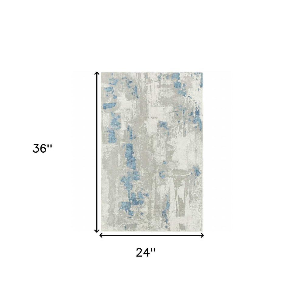 2' X 3' Ivory Gray And Blue Abstract Stain Resistant Area Rug - Homeroots - Flyclothing LLC