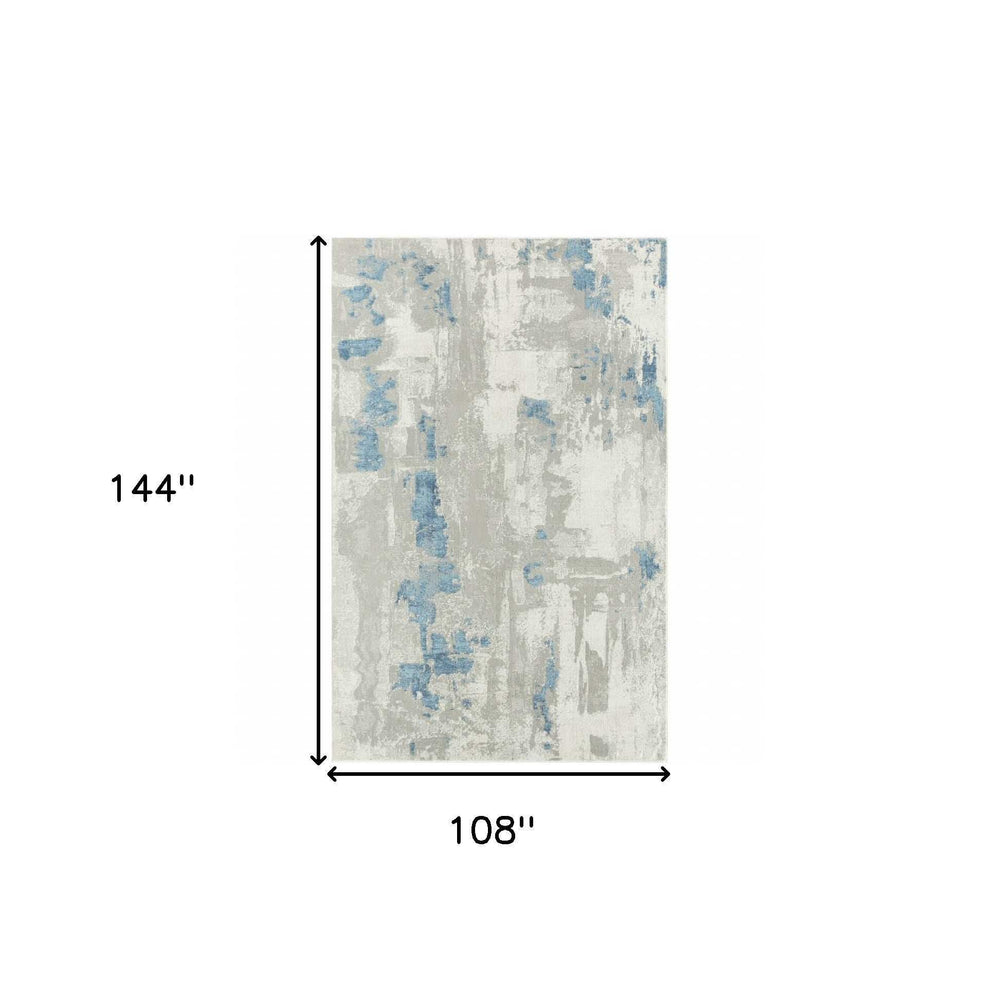 9' X 12' Ivory Gray And Blue Abstract Power Loom Stain Resistant Area Rug - Homeroots - Flyclothing LLC