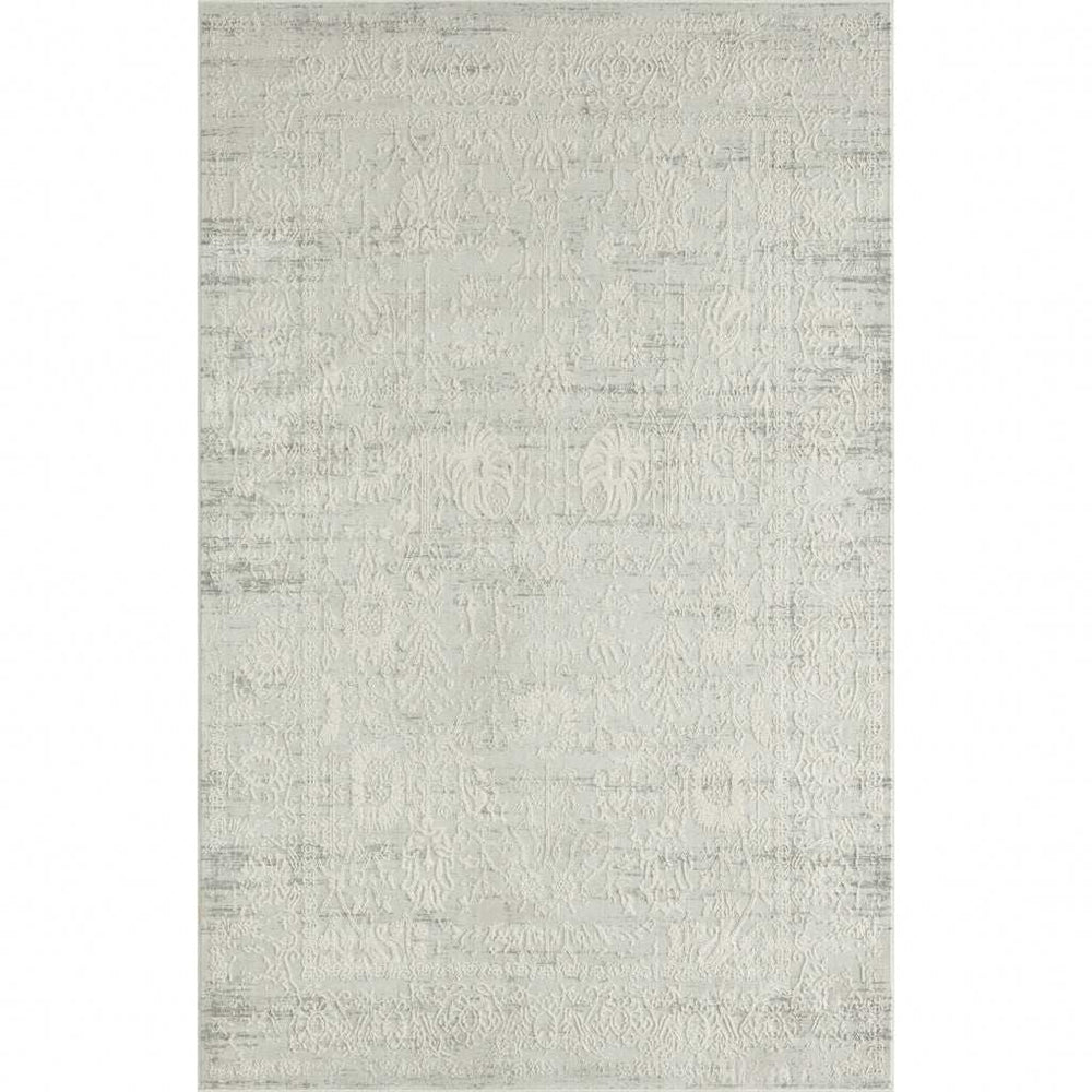 8' X 10' Ivory And Gray Floral Power Loom Distressed Stain Resistant Area Rug - Homeroots - Flyclothing LLC