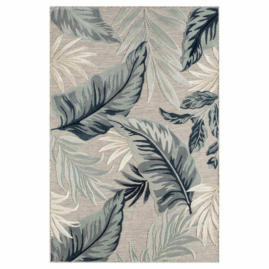 8' X 10' Blue And Gray Floral Stain Resistant Indoor Outdoor Area Rug - Homeroots - Flyclothing LLC