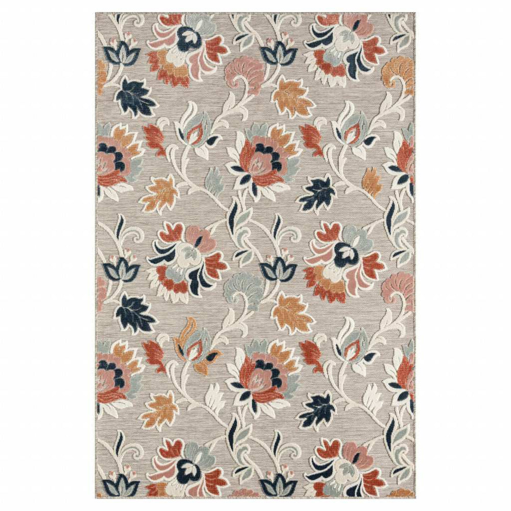 8' X 10' Blue And Gray Floral Stain Resistant Indoor Outdoor Area Rug - Homeroots - Flyclothing LLC