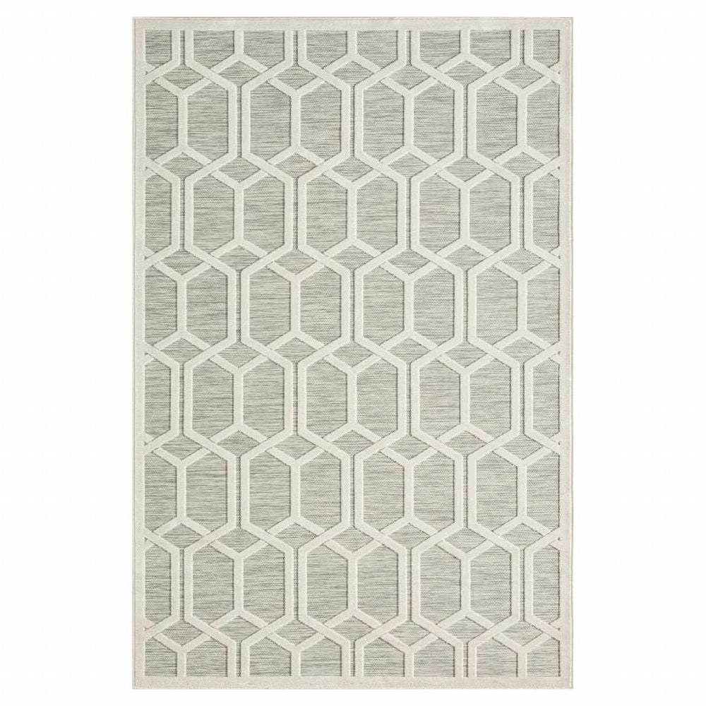 8' X 10' Gray And Ivory Geometric Stain Resistant Indoor Outdoor Area Rug - Homeroots - Flyclothing LLC