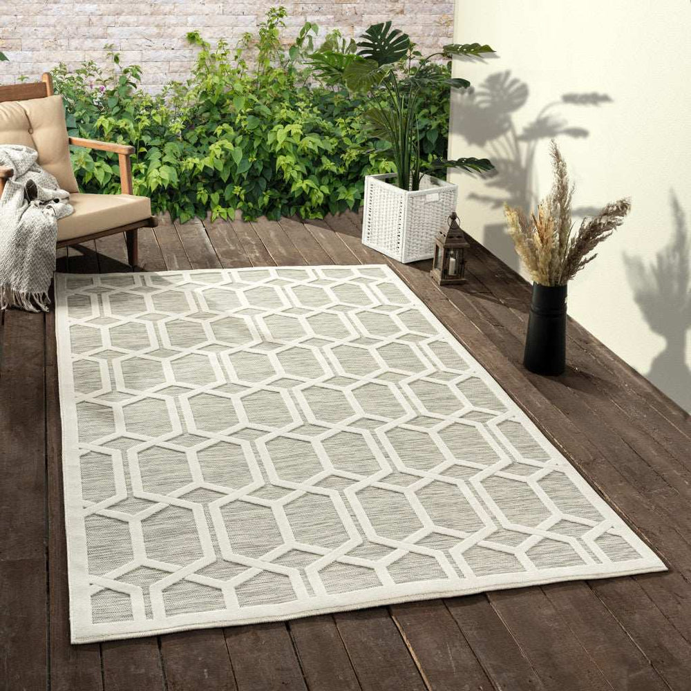 8' X 10' Gray And Ivory Geometric Stain Resistant Indoor Outdoor Area Rug - Homeroots - Flyclothing LLC
