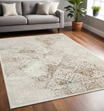 5' X 7' Beige Cream And Brown Damask Stain Resistant Area Rug - Homeroots - Flyclothing LLC
