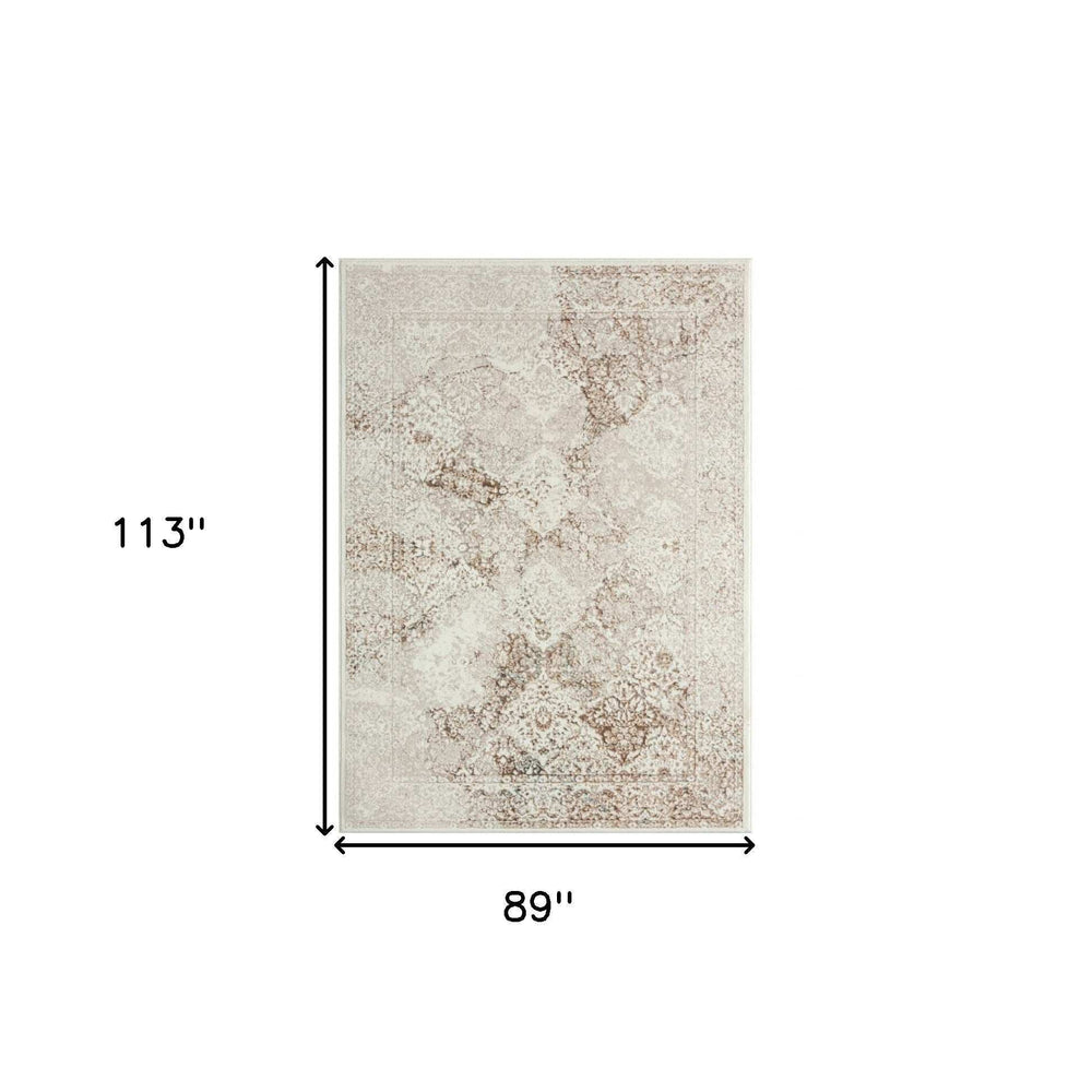 7' X 9' Beige Cream And Brown Damask Stain Resistant Area Rug - Homeroots - Flyclothing LLC