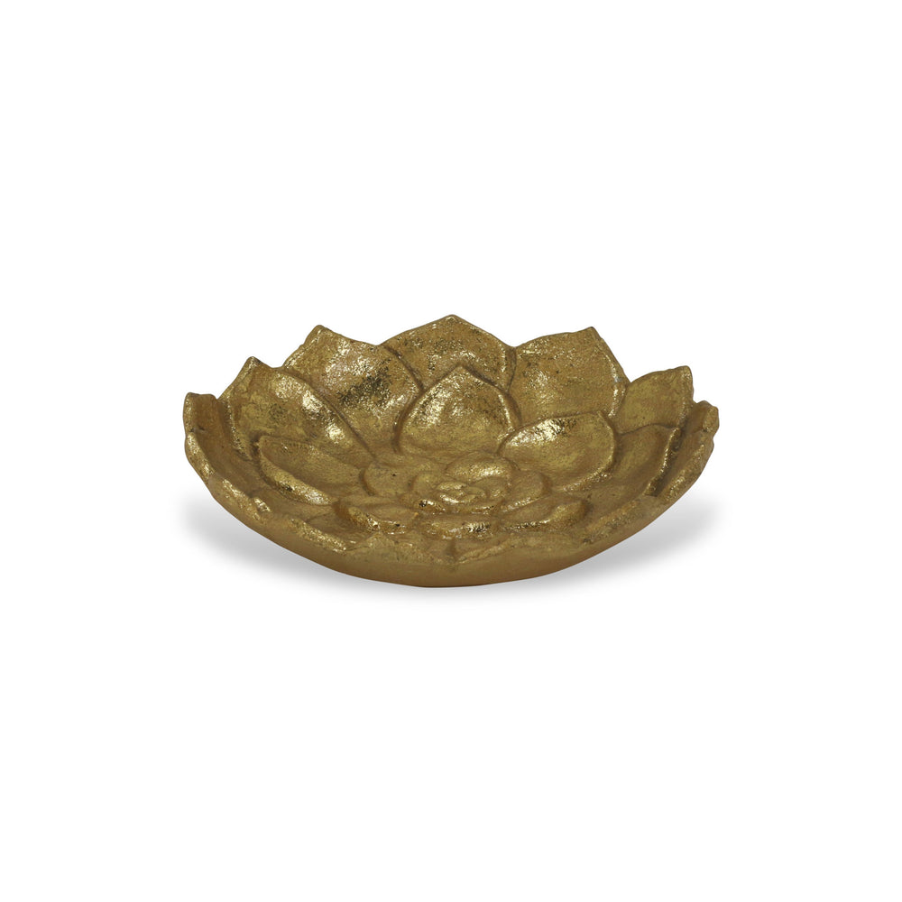 6" Gold Lotus Flower Metal Lotus Leaf Handmade Vanity Tray - Homeroots