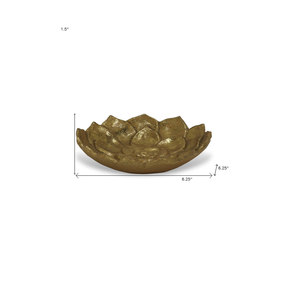 6" Gold Lotus Flower Metal Lotus Leaf Handmade Vanity Tray - Homeroots