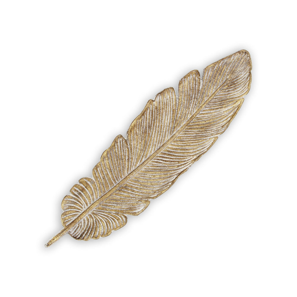 18" Gold Feather Metal Handmade Tray - Homeroots - Flyclothing LLC