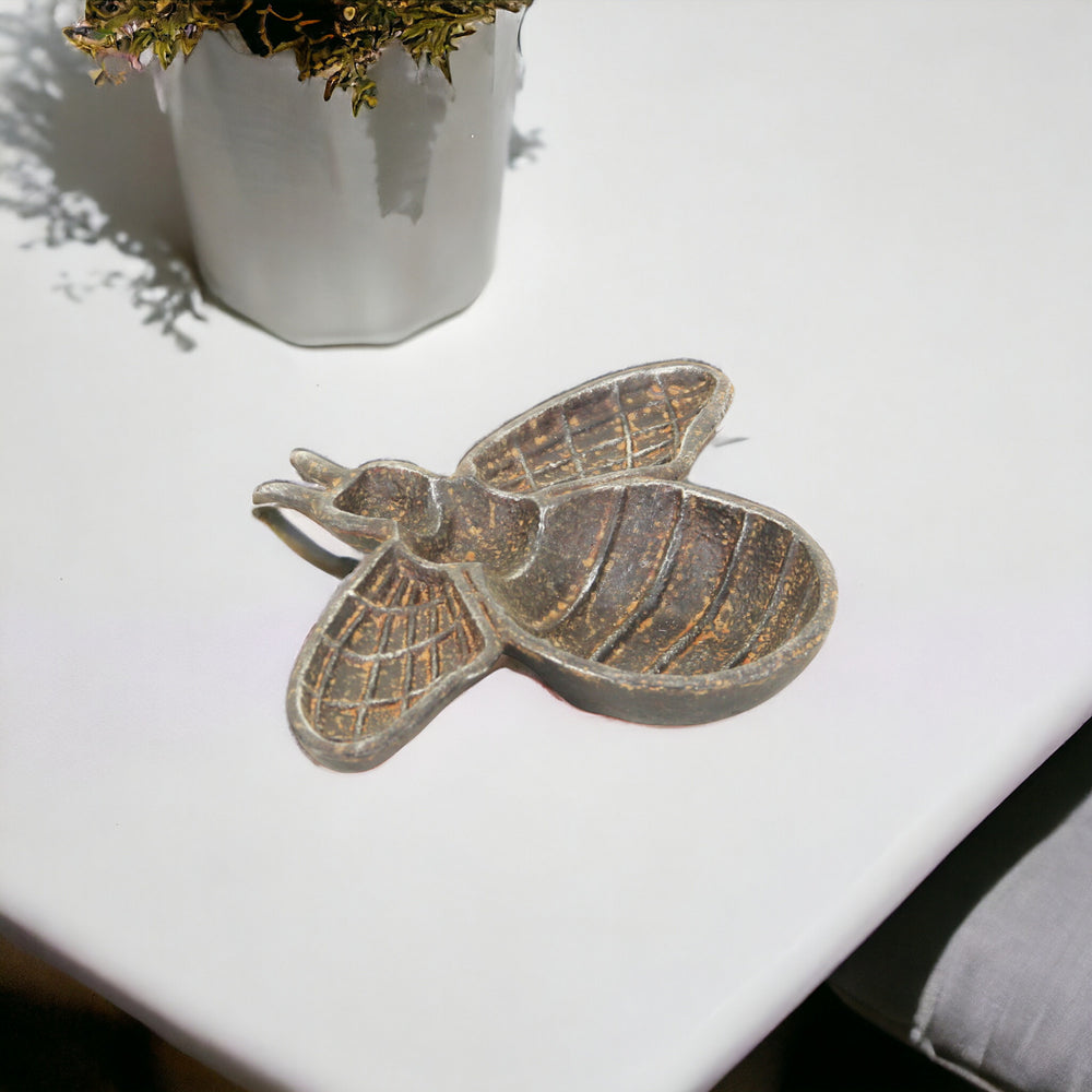 8" Gray Bumble Bee Metal Handmade Tray - Homeroots