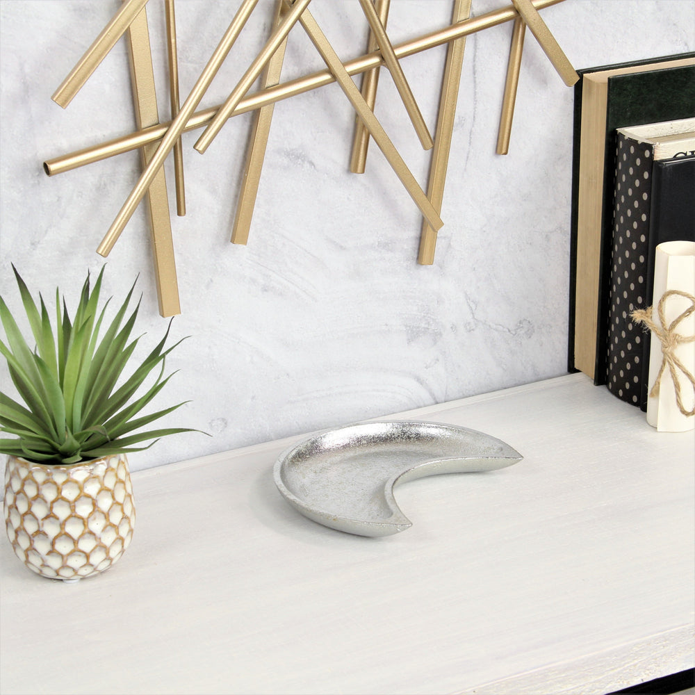 7" Silver Crescent Cast Iron Vanity Tray - Homeroots - Flyclothing LLC