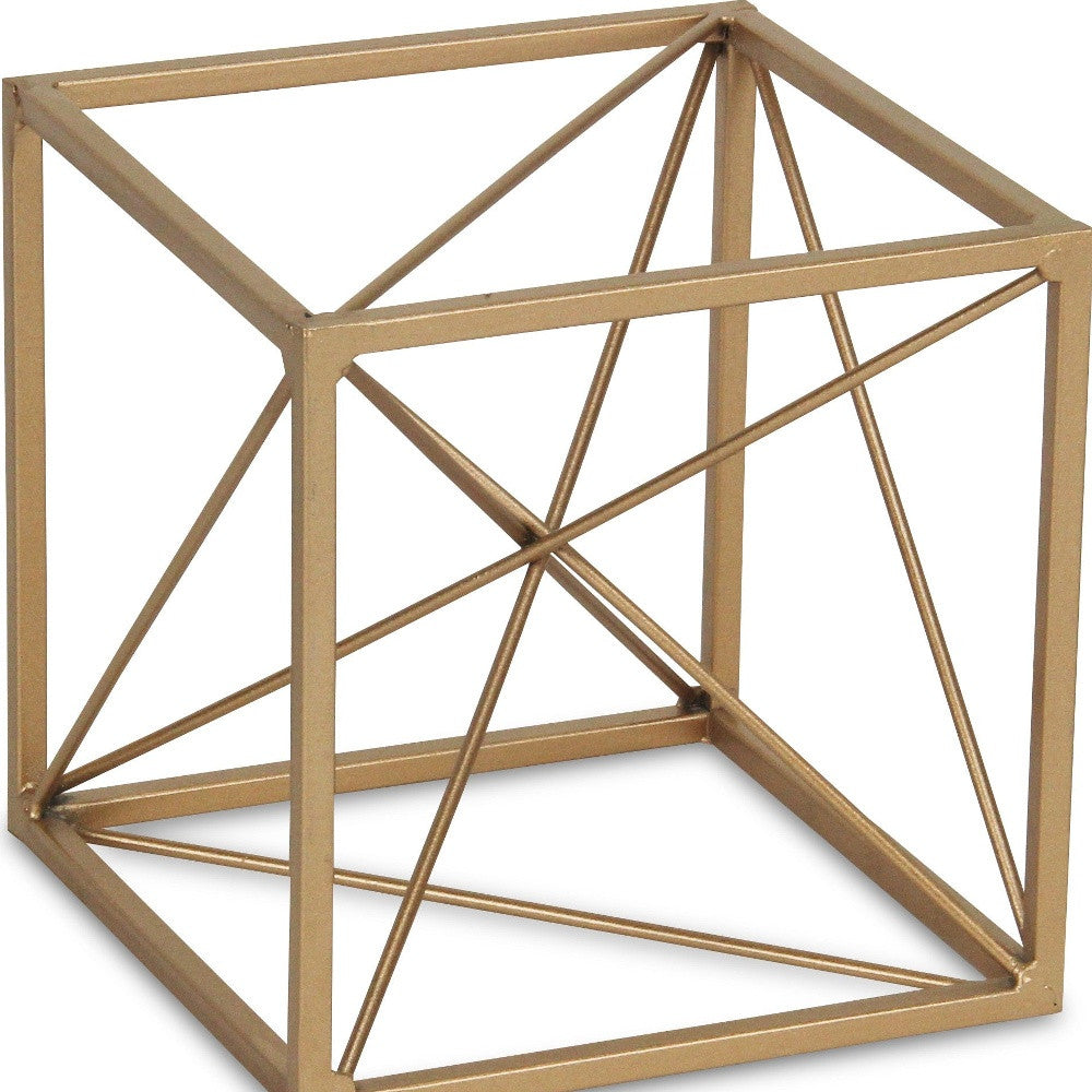 6" Gold Metal Cube Sculpture - Homeroots