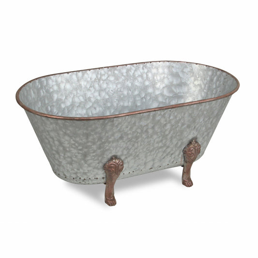 7" Gray and Gold Galvanized Metal Hand Painted Bathtub Sculpture