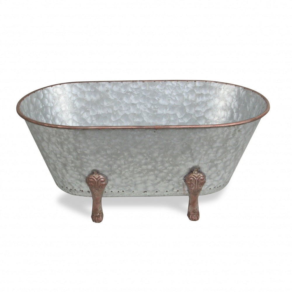 7" Gray and Gold Galvanized Metal Hand Painted Bathtub Sculpture