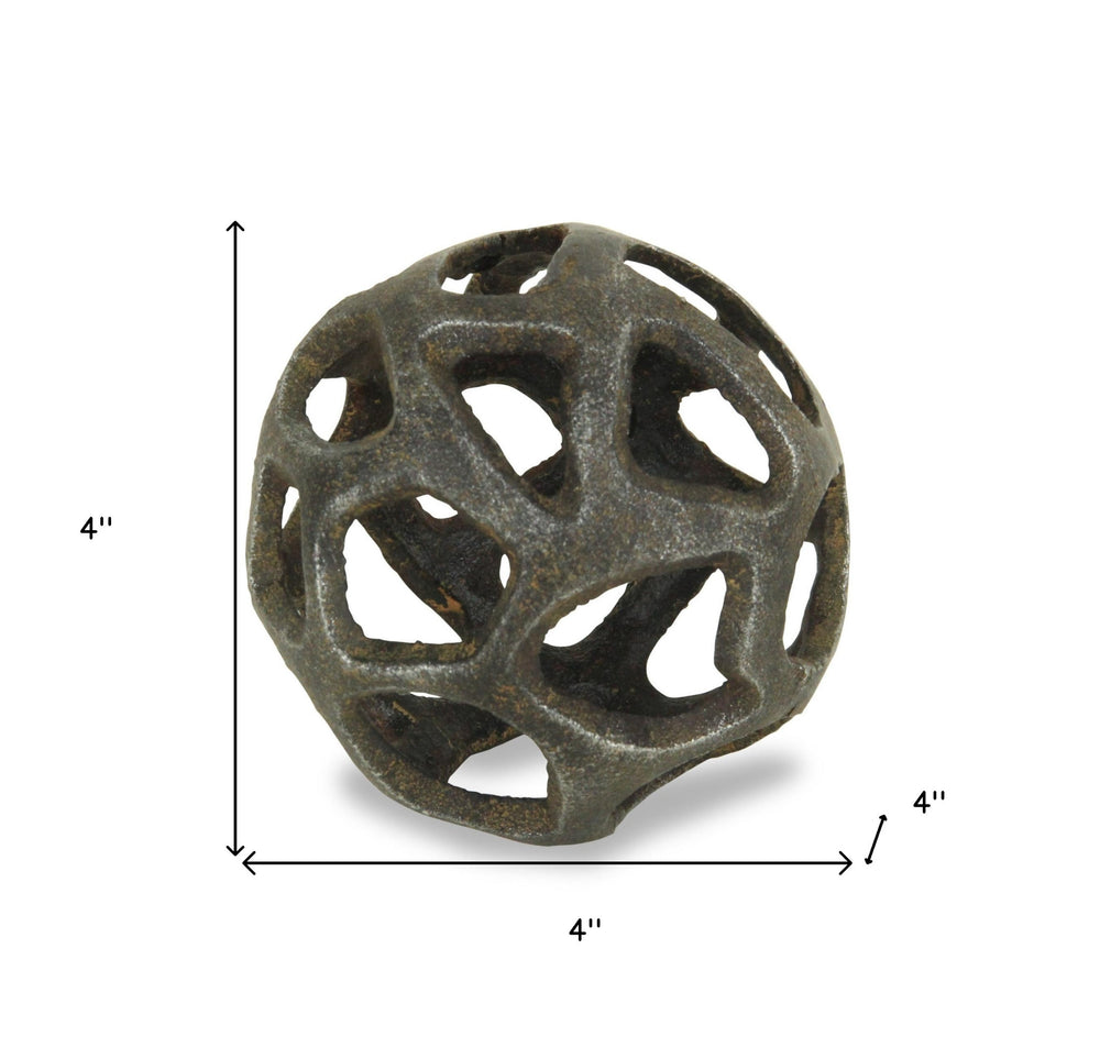 4" Natural Black Cast Iron Abstract Decorative Orb