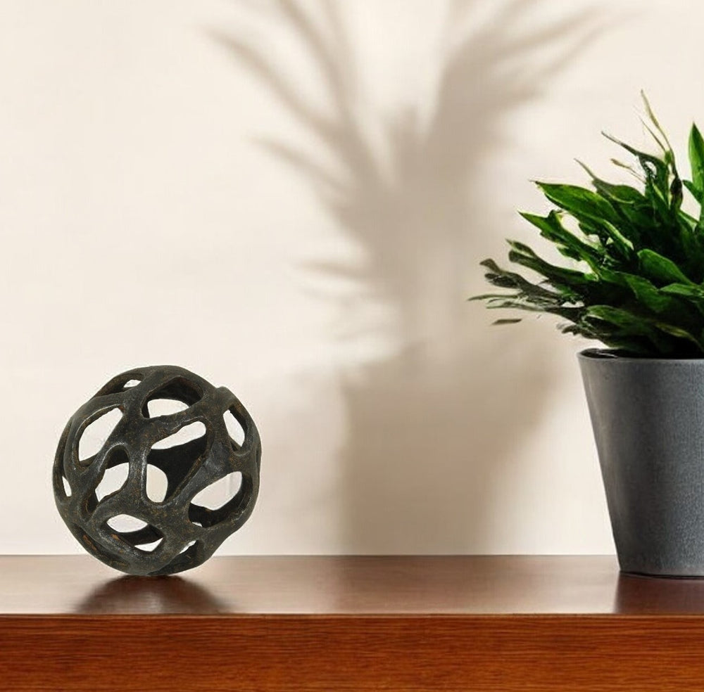 4" Natural Black Cast Iron Abstract Decorative Orb - Homeroots