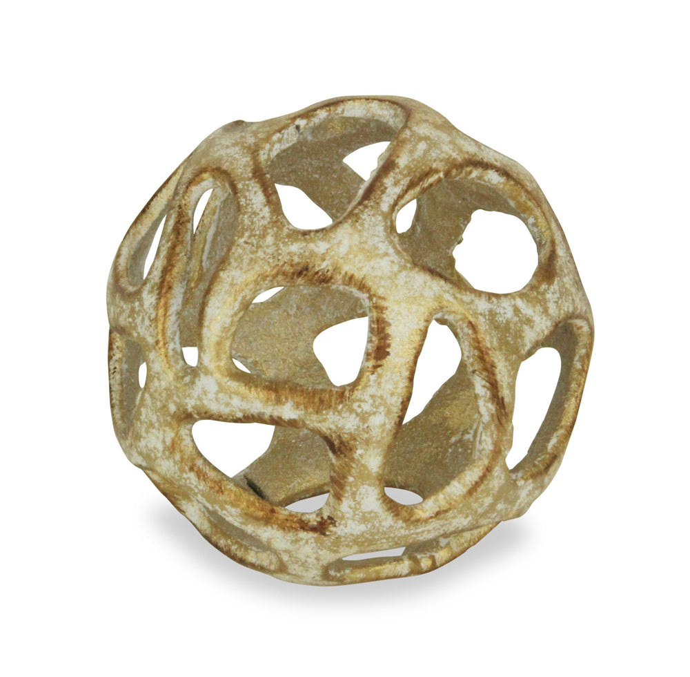 4" Rustic Gold Cast Iron Abstract Decorative Orb - Homeroots