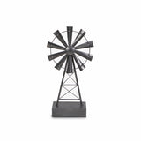 21" Gray Metal Windmill Hand Painted Sculpture