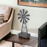 21" Gray Metal Windmill Hand Painted Sculpture - Homeroots
