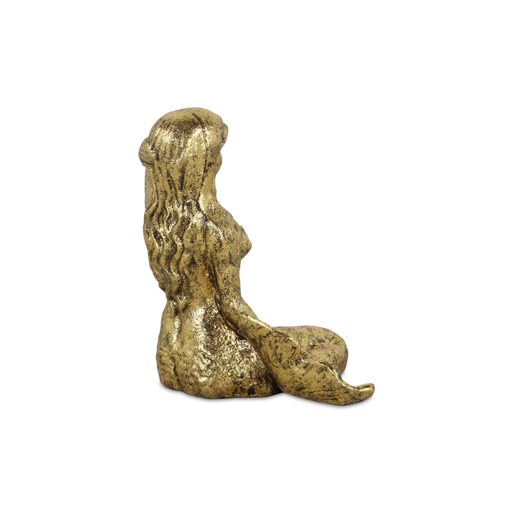 6" Antiqued Brass Cast Iron Mermaid Hand Painted Statue - Homeroots
