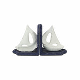 Set Of Two 5" Blue Cast Iron Boat Bookends - Homeroots