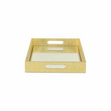 16" Gold Rectangular Wood Handmade Tray With Handles - Homeroots - Flyclothing LLC