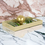 16" Gold Rectangular Wood Handmade Tray With Handles - Homeroots - Flyclothing LLC