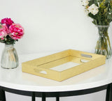 16" Gold Rectangular Wood Handmade Tray With Handles - Homeroots - Flyclothing LLC