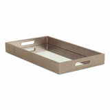 16" Gray Rectangular Wood Handmade Tray With Handles - Homeroots - Flyclothing LLC
