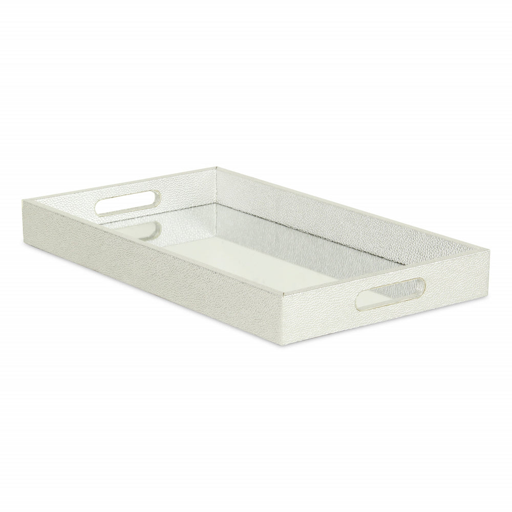 16" Silver Rectangular Wood Handmade Tray With Handles - Homeroots - Flyclothing LLC