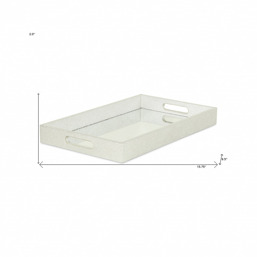 16" Silver Rectangular Wood Handmade Tray With Handles - Homeroots - Flyclothing LLC