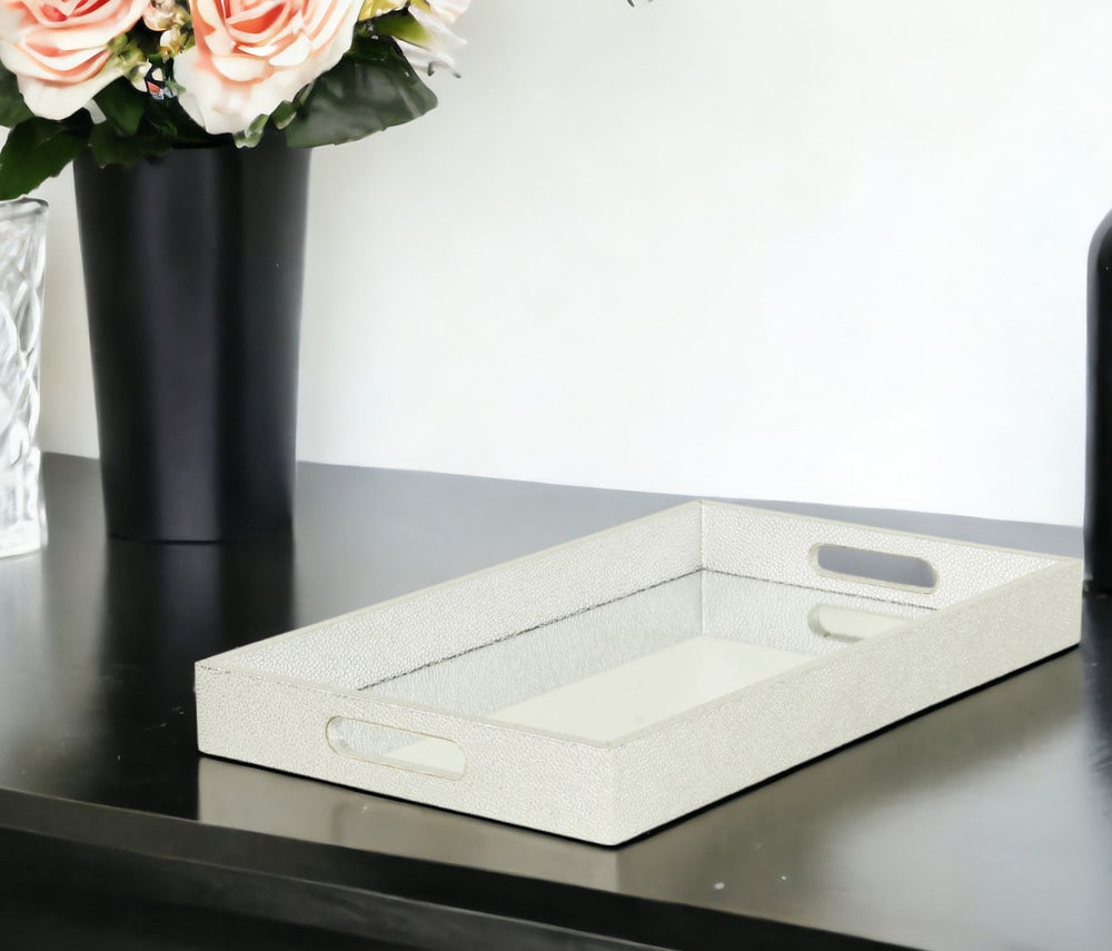 16" Silver Rectangular Wood Handmade Tray With Handles - Homeroots - Flyclothing LLC
