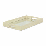 16" White Gold Rectangular Wood Handmade Tray With Handles - Homeroots - Flyclothing LLC