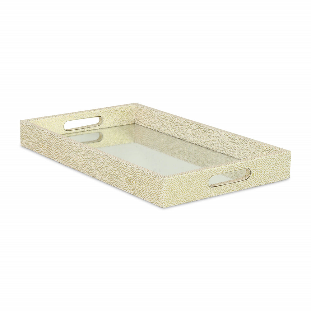 16" White Gold Rectangular Wood Handmade Tray With Handles - Homeroots - Flyclothing LLC