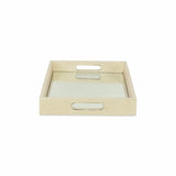 16" White Gold Rectangular Wood Handmade Tray With Handles - Homeroots - Flyclothing LLC