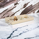 16" White Gold Rectangular Wood Handmade Tray With Handles - Homeroots - Flyclothing LLC