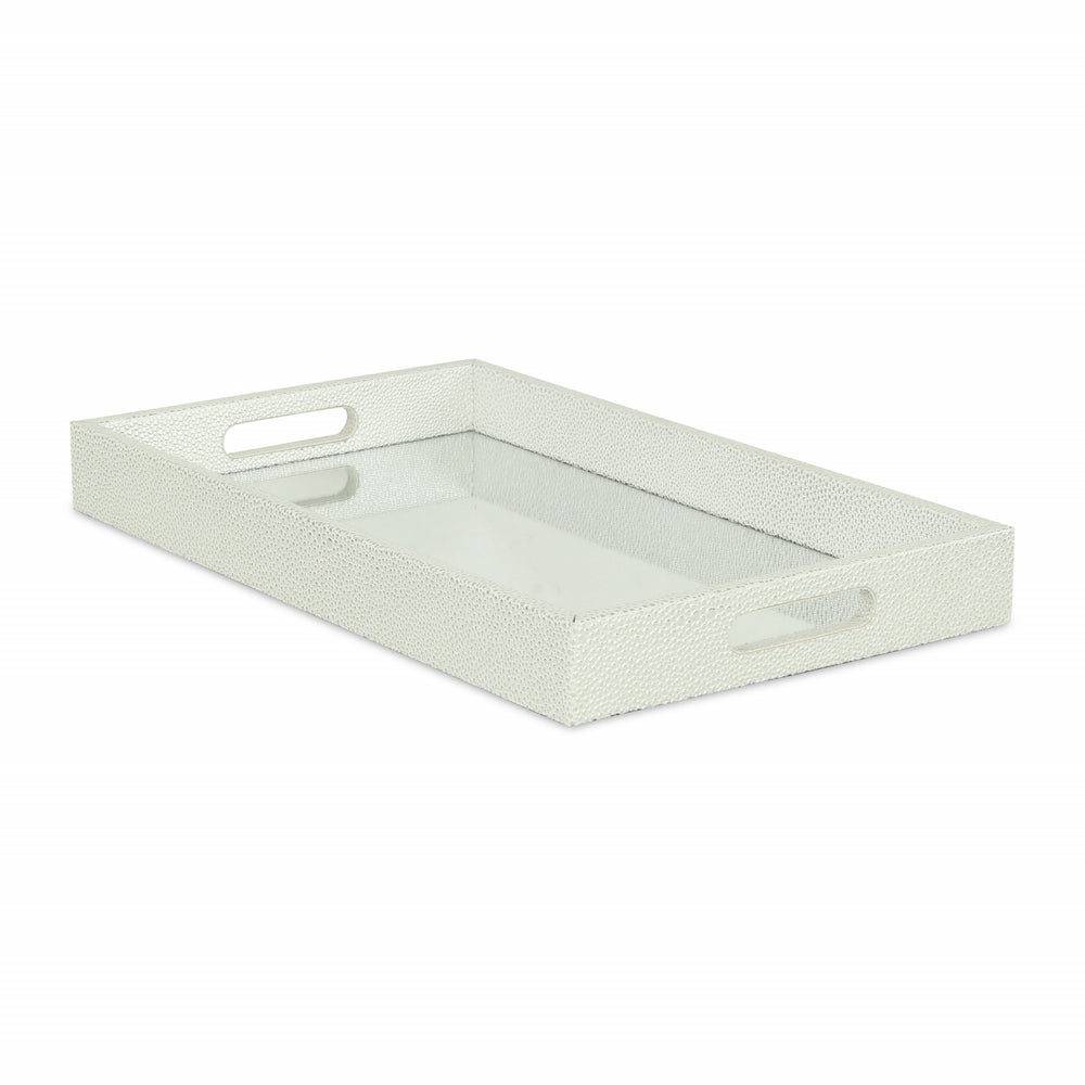 16" White Silver Rectangular Wood Handmade Tray With Handles - Homeroots - Flyclothing LLC