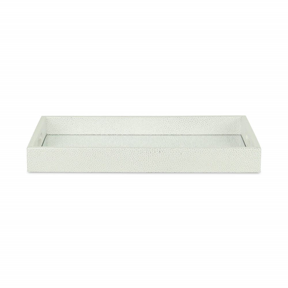 16" White Silver Rectangular Wood Handmade Tray With Handles - Homeroots - Flyclothing LLC