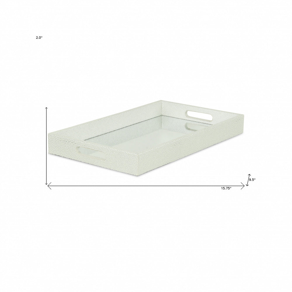 16" White Silver Rectangular Wood Handmade Tray With Handles - Homeroots - Flyclothing LLC