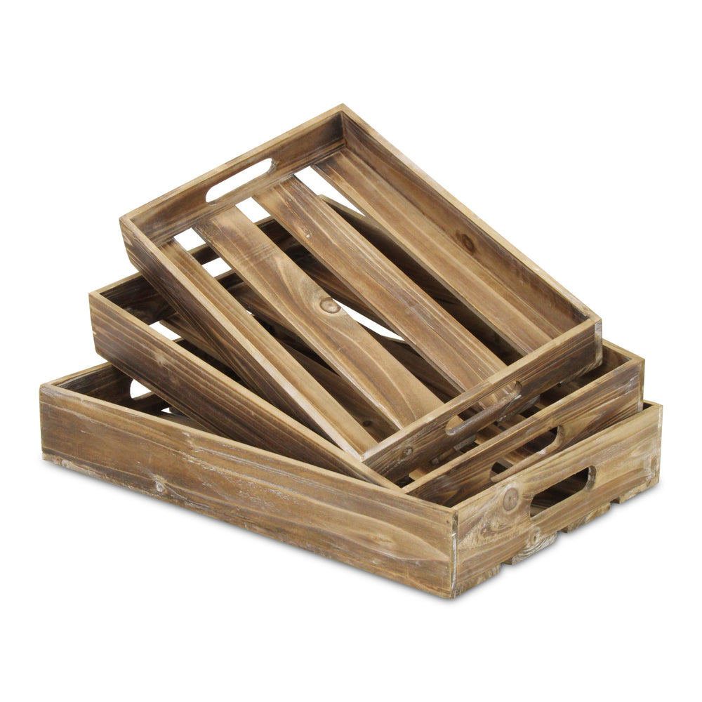 19" Brown Rectangular Wood Handmade Tray With Handles - Homeroots - Flyclothing LLC
