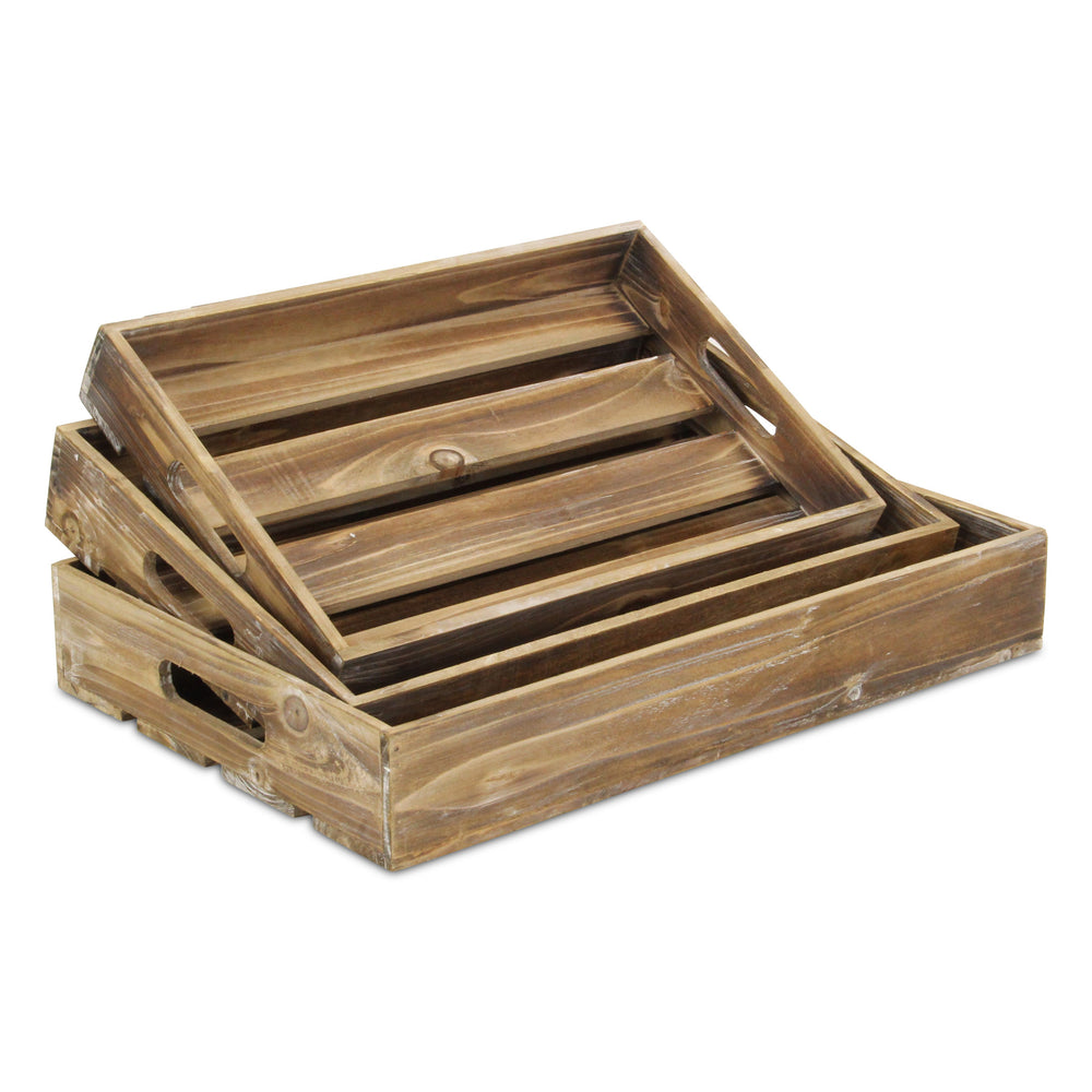 19" Brown Rectangular Wood Handmade Tray With Handles - Homeroots - Flyclothing LLC