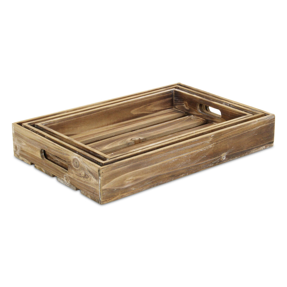 19" Brown Rectangular Wood Handmade Tray With Handles - Homeroots - Flyclothing LLC