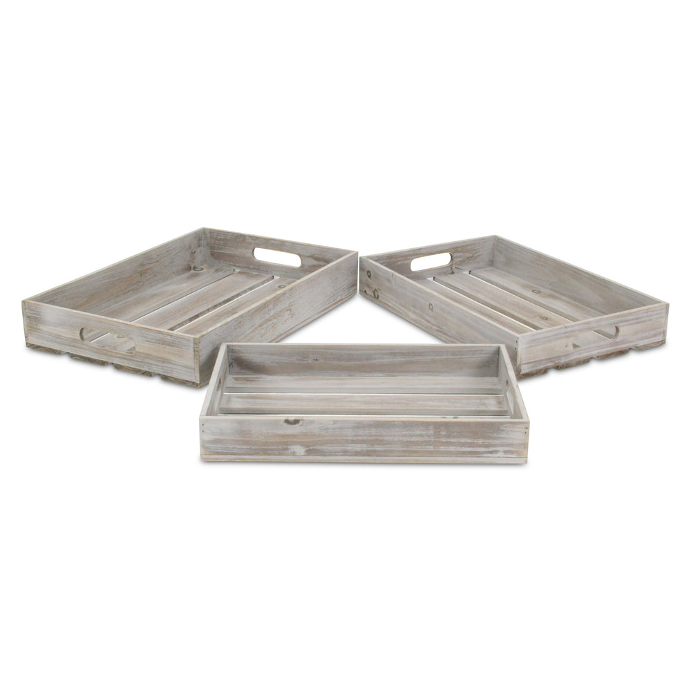 19" Gray Rectangular Wood Handmade Tray With Handles - Homeroots - Flyclothing LLC